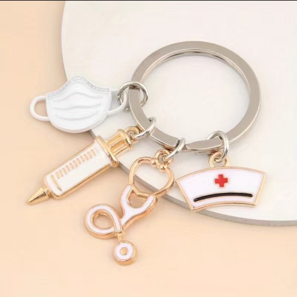 Nurse Stethoscope Syringe Mask Keychain